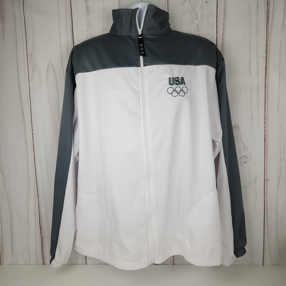 USA Olympic Team Jacket White Full Zip Polyester Long Sleeve Sweater Unisex 2XL